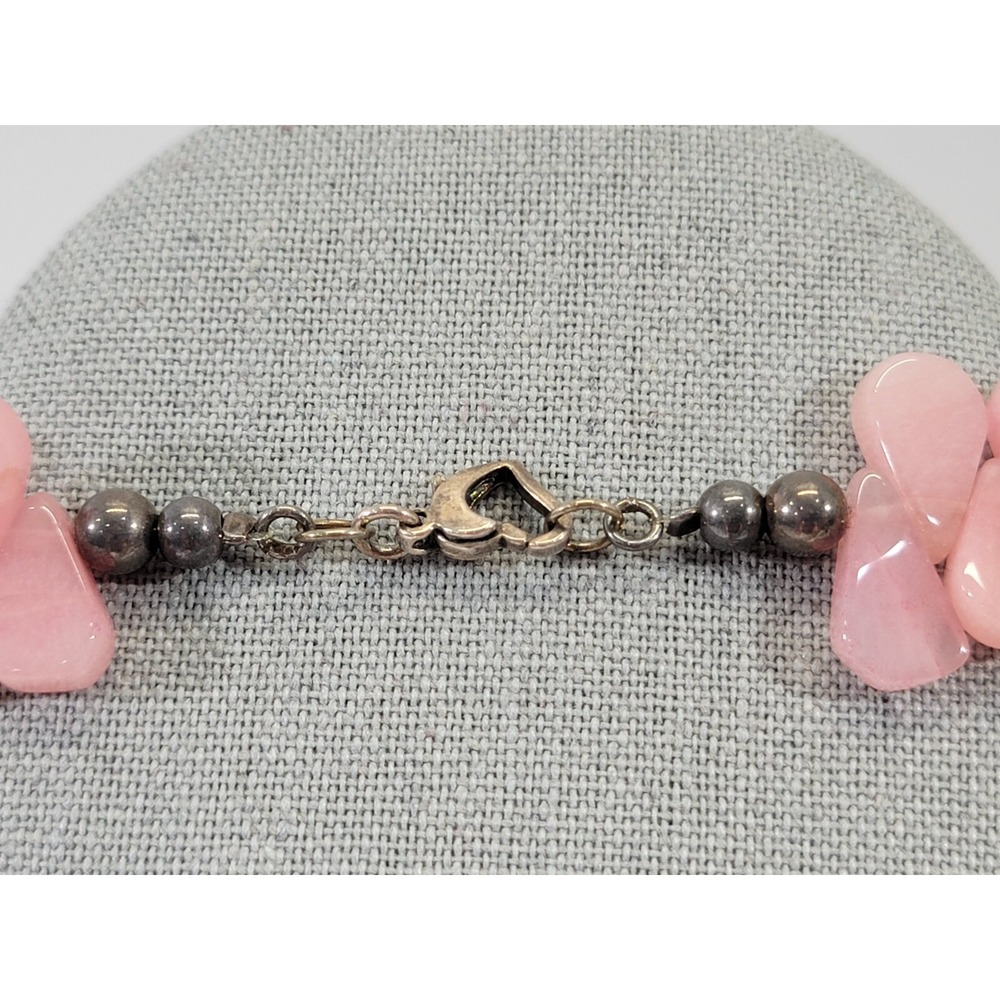 Pink Quartz Tear Drop Faux Pearl Beaded Statement Necklace 16.5" Jewelry EUC - Picture 4 of 4